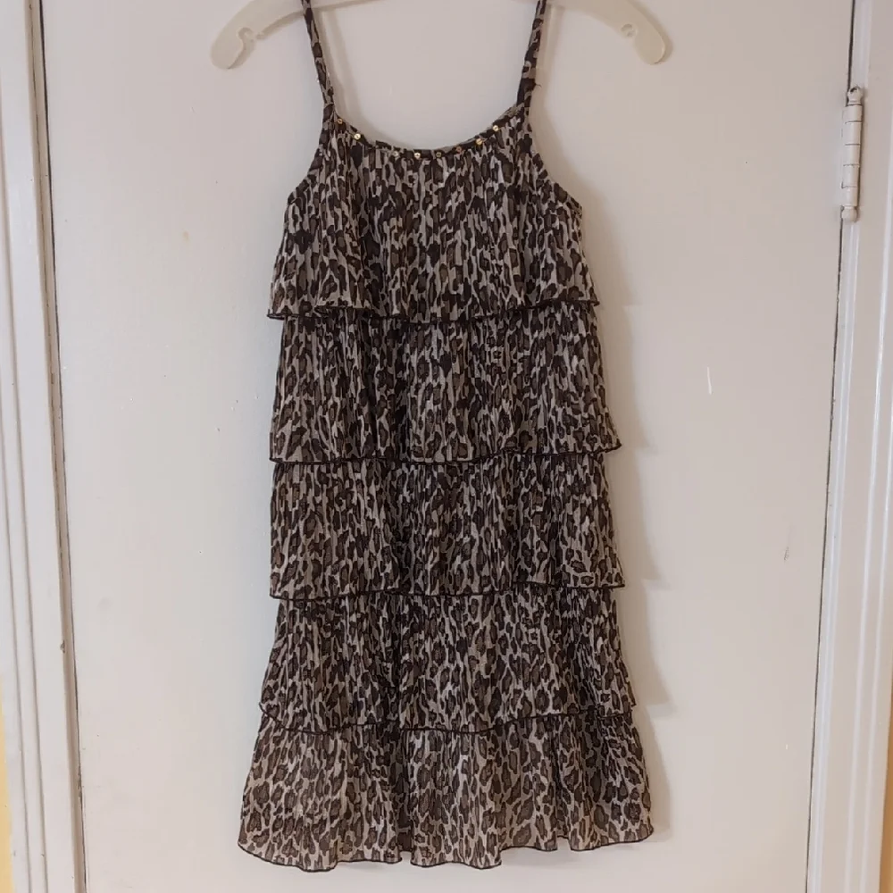JUSTICE Girls Animal Print Ruffled Tiered Dress w/ Spaghetti Straps 12